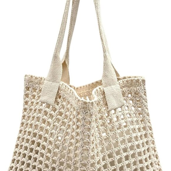 Women's Crochet Beach Tote Bag Hollow Design Travel | Lightweight & Durable - Picture 1 of 9